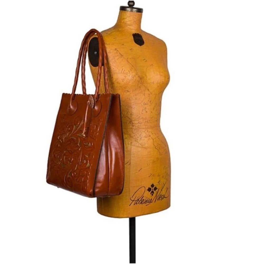 Patricia Nash Cut Out Tooling Collection Cavo Tote Cinnamon Leather - Picture 2 of 11